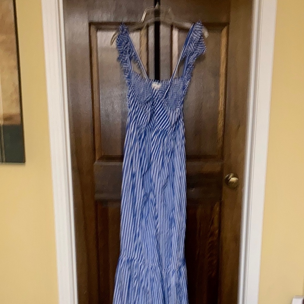 Tea n Cup Blue & White Striped Maxi Sundress with Ruffle Straps